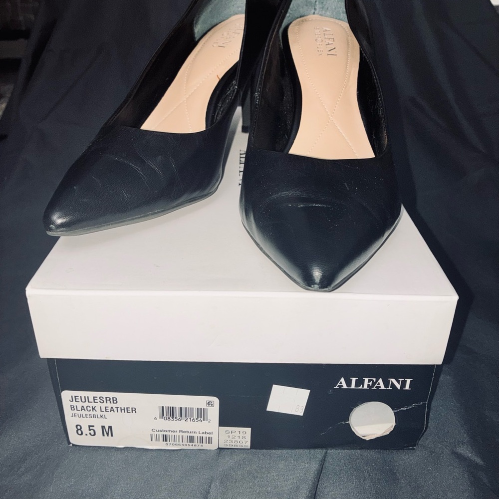 Alfani Women's Sleek Black Leather Heels - Picture 1 of 6